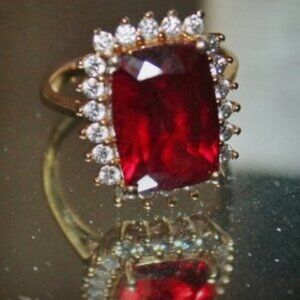 12 Ct Padparadscha Sapphire 4 CT Moissanite Diamond 14K over 925 Ring See video